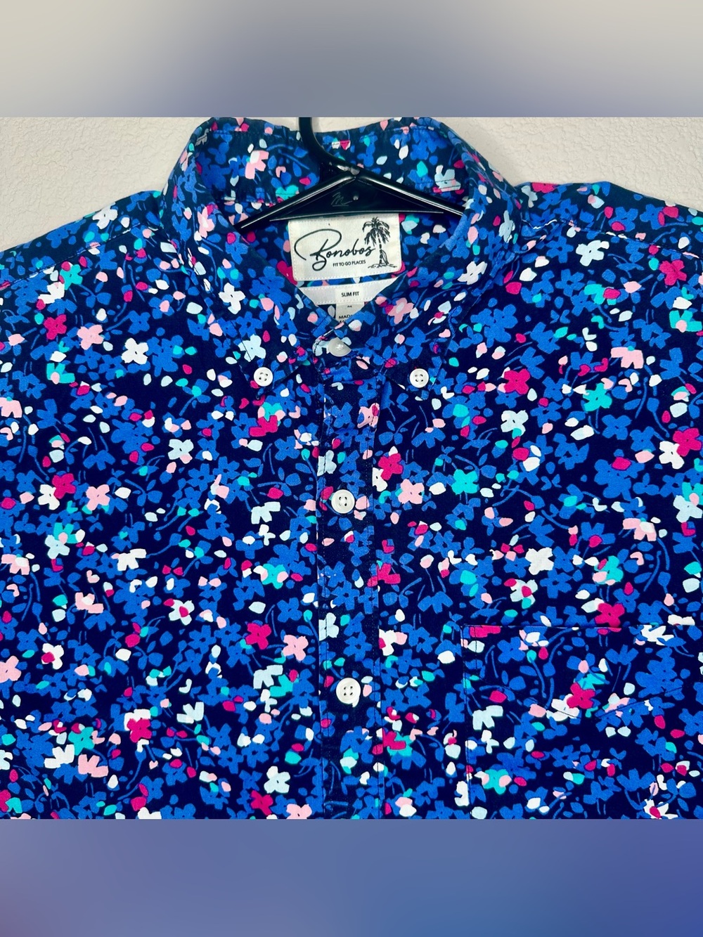 Bonobos Blue Floral Slim Fit Size Medium Short Sleeve Button Down Shirt Hawaiian